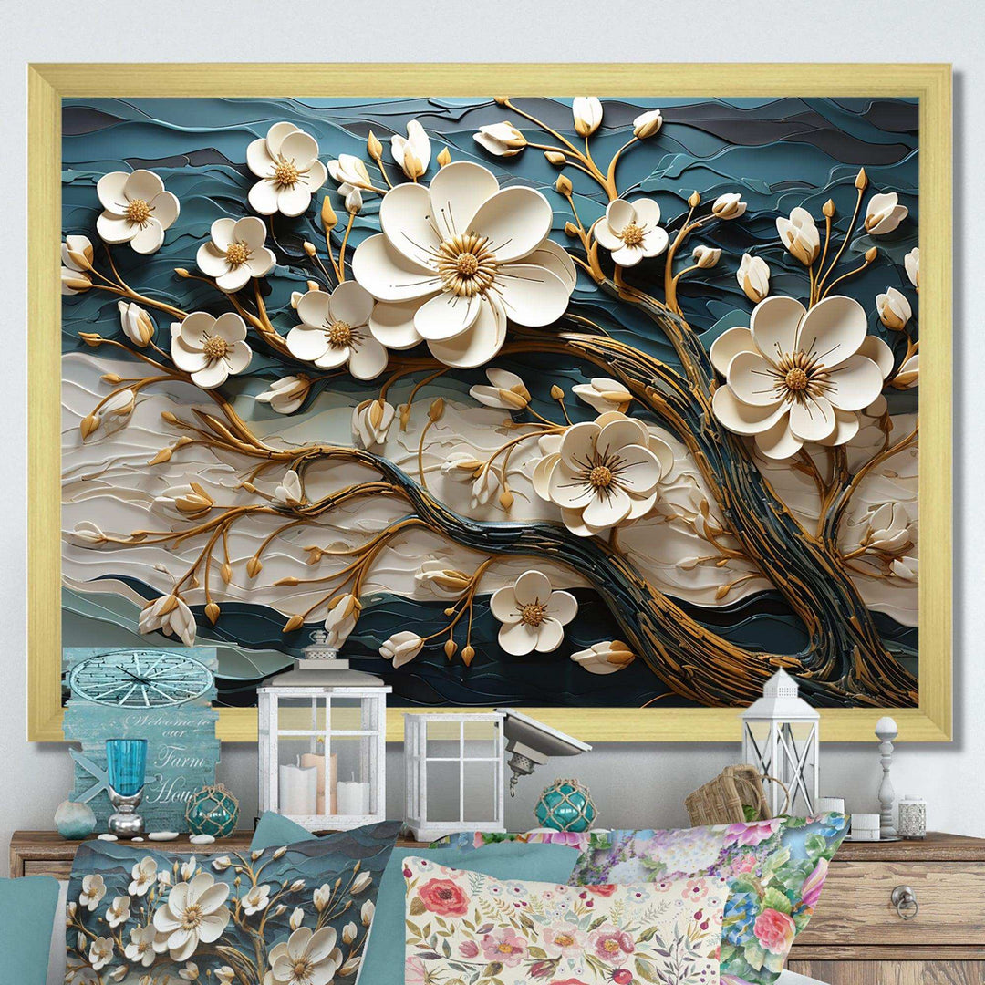 White and Gold Charming Spring  flower Elegance III - Floral Canvas Wall Art
