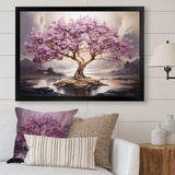 Purple Cherry blossom tree by the lake I - Landscapes Canvas Wall Art