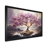 Purple Cherry blossom tree by the lake I - Landscapes Canvas Wall Art