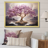 Purple Cherry blossom tree by the lake I - Landscapes Canvas Wall Art