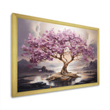 Purple Cherry blossom tree by the lake I - Landscapes Canvas Wall Art