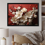 White and red orchid flower branches V - Floral Canvas Wall Art