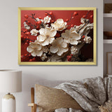 White and red orchid flower branches V - Floral Canvas Wall Art