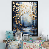 Gold and blue Maple tree winter forest II - Floral Canvas Wall Art