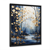 Gold and blue Maple tree winter forest II - Floral Canvas Wall Art