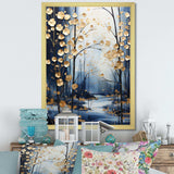 Gold and blue Maple tree winter forest II - Floral Canvas Wall Art