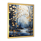 Gold and blue Maple tree winter forest II - Floral Canvas Wall Art