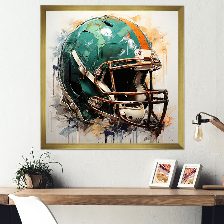 Vintage Green Football Helmet - Sport Football Canvas Wall Art