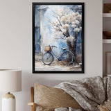 White and blue florals bicycle - Transportation Canvas Wall Art