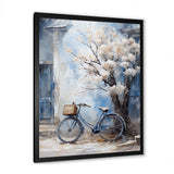 White and blue florals bicycle - Transportation Canvas Wall Art