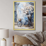 White and blue florals bicycle - Transportation Canvas Wall Art