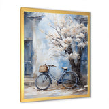 White and blue florals bicycle - Transportation Canvas Wall Art