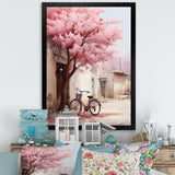 Pink and white springtime florals bicycle I - Bicycle Canvas Wall Art