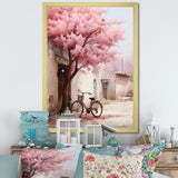 Pink and white springtime florals bicycle I - Bicycle Canvas Wall Art
