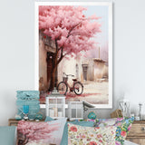 Pink and white springtime florals bicycle I - Bicycle Canvas Wall Art