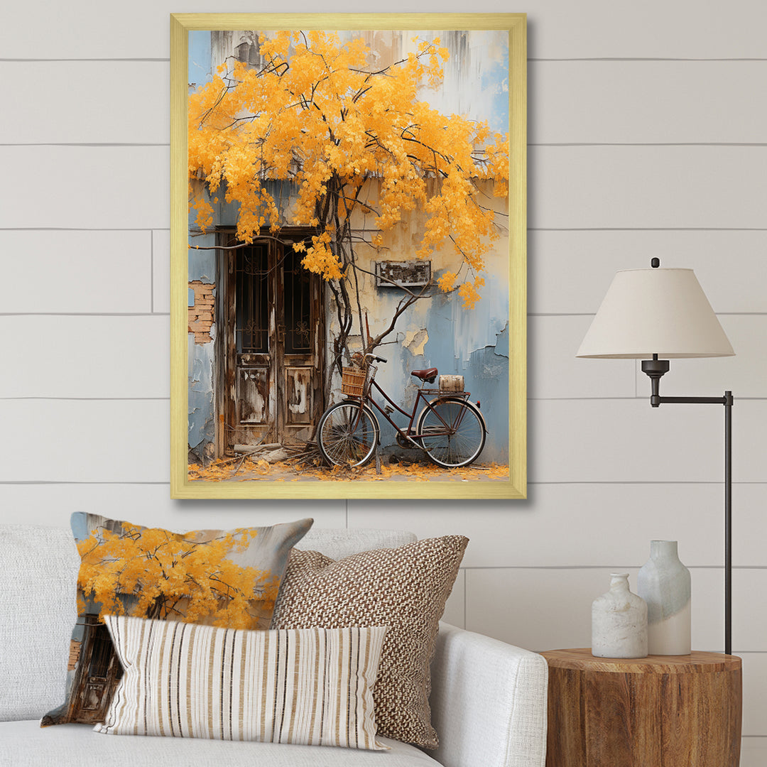 Yellow and blue springtime florals bicycle - Bicycle Canvas Wall Art