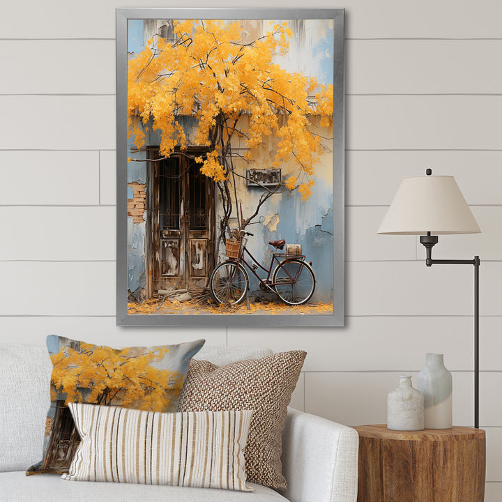 Yellow and blue springtime florals bicycle - Bicycle Canvas Wall Art