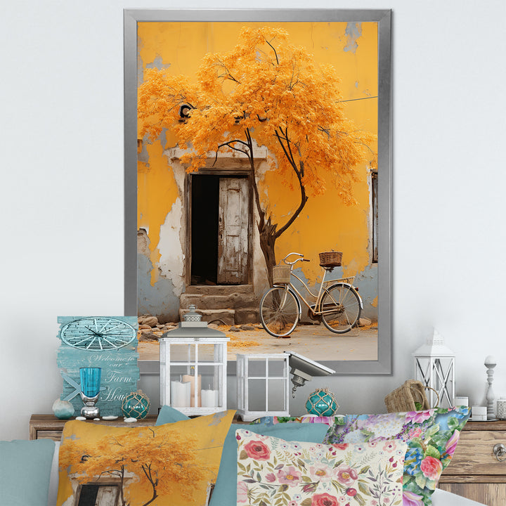 Yellow springtime florals bicycle I - Bicycle Canvas Wall Art