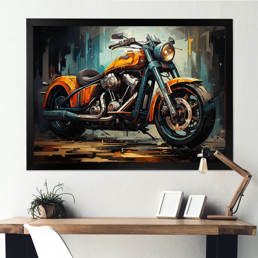 Yellow and black classic motorcycle cruiser I - Motorcycle Canvas Wall Art
