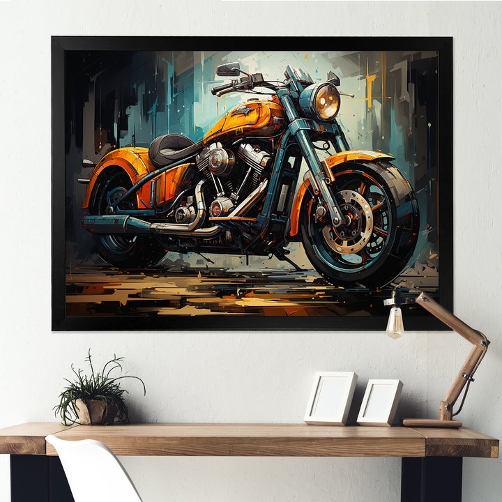 Yellow and black classic motorcycle cruiser I - Motorcycle Canvas Wall Art