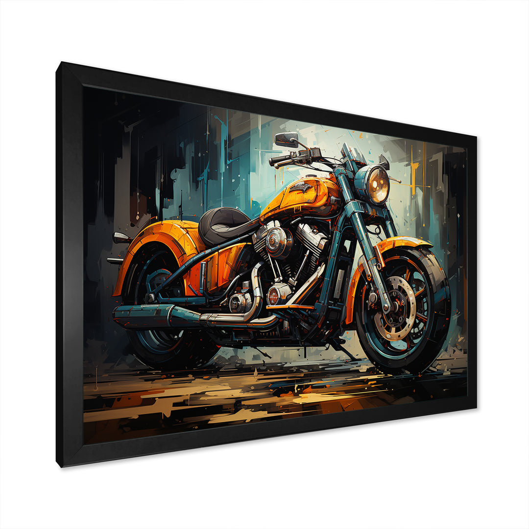 Yellow and black classic motorcycle cruiser I - Motorcycle Canvas Wall Art