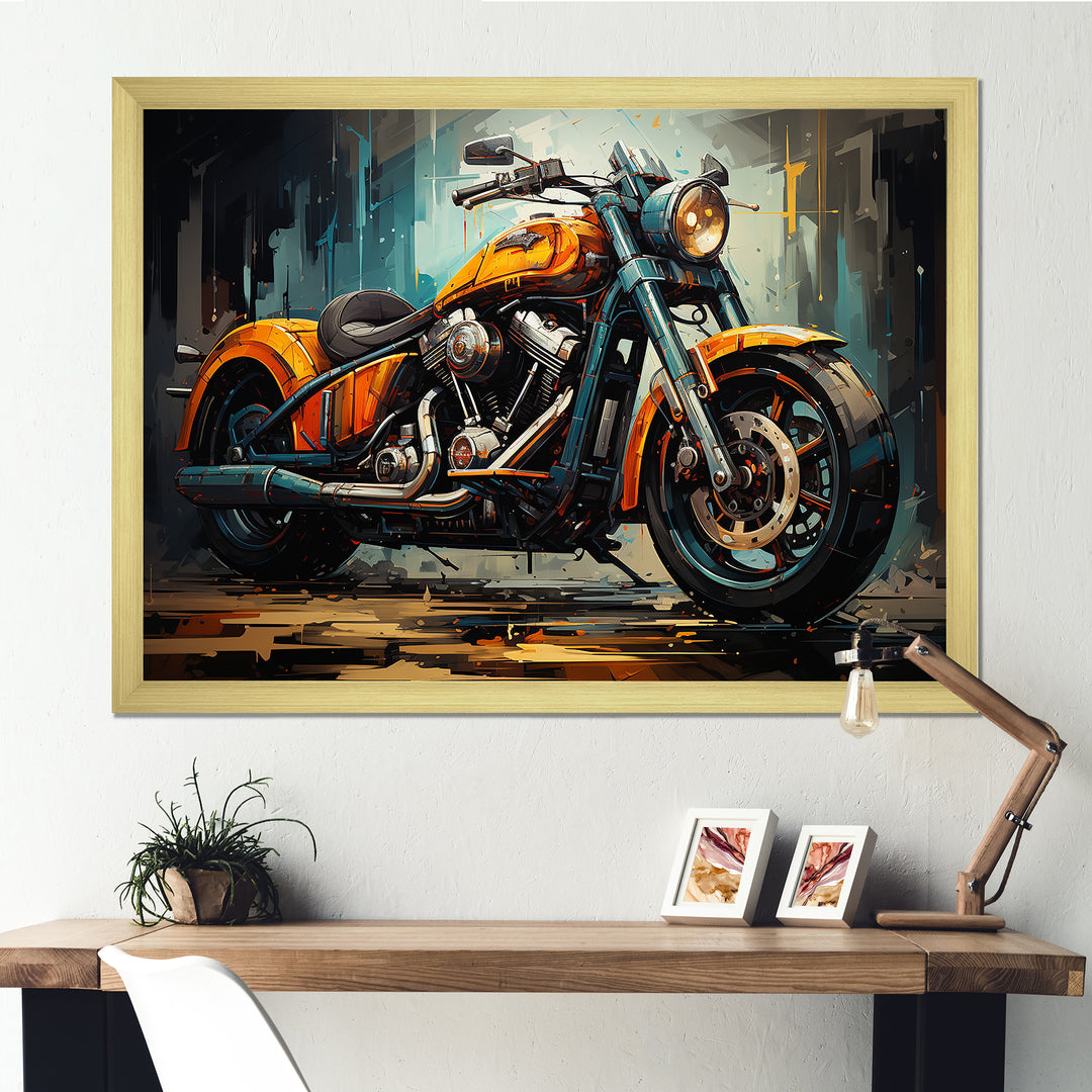 Yellow and black classic motorcycle cruiser I - Motorcycle Canvas Wall Art