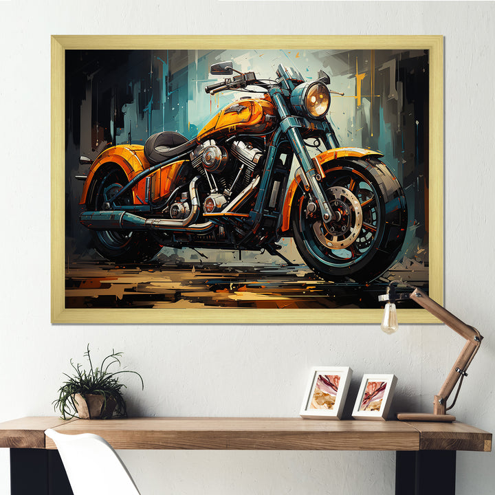 Yellow and black classic motorcycle cruiser I - Motorcycle Canvas Wall Art