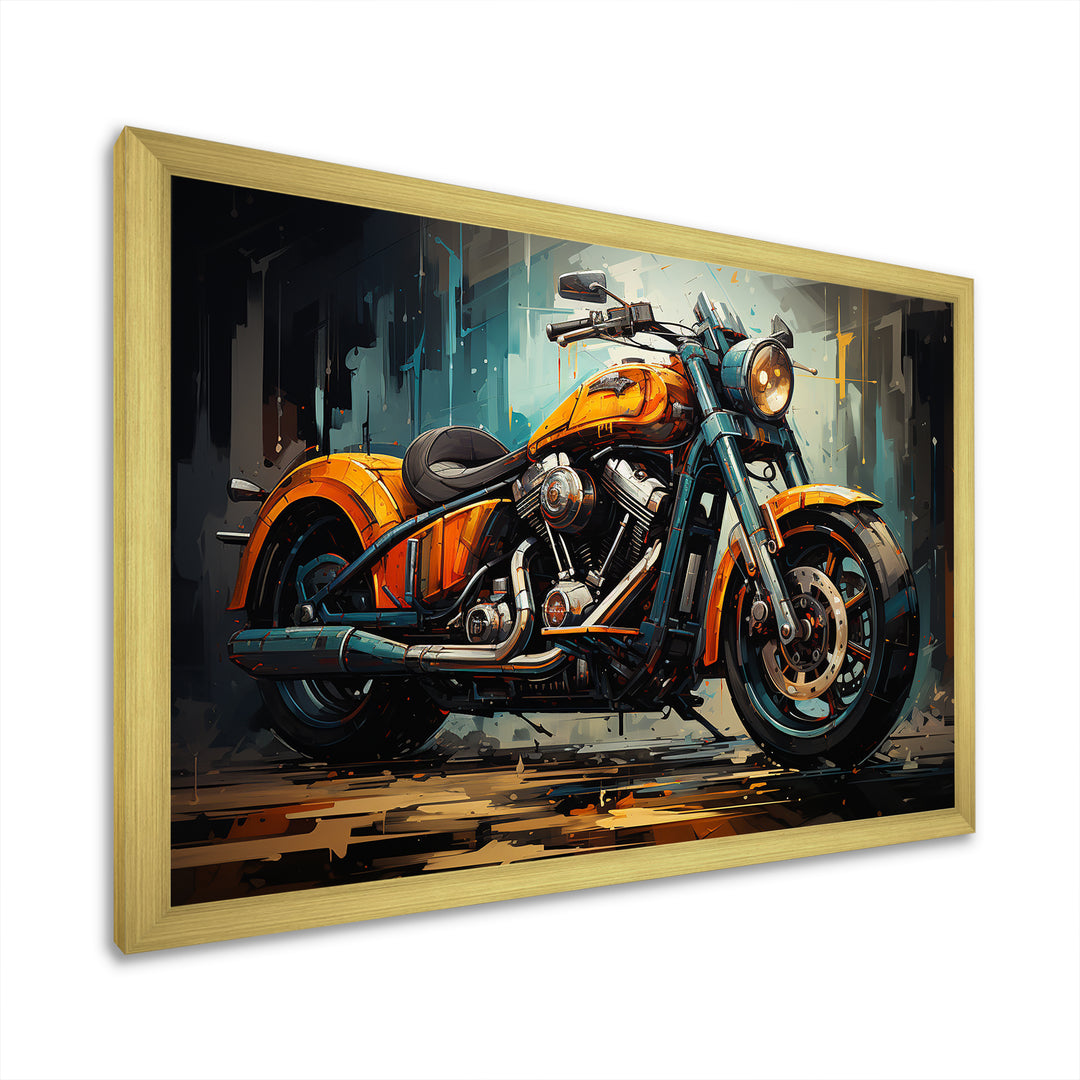 Yellow and black classic motorcycle cruiser I - Motorcycle Canvas Wall Art