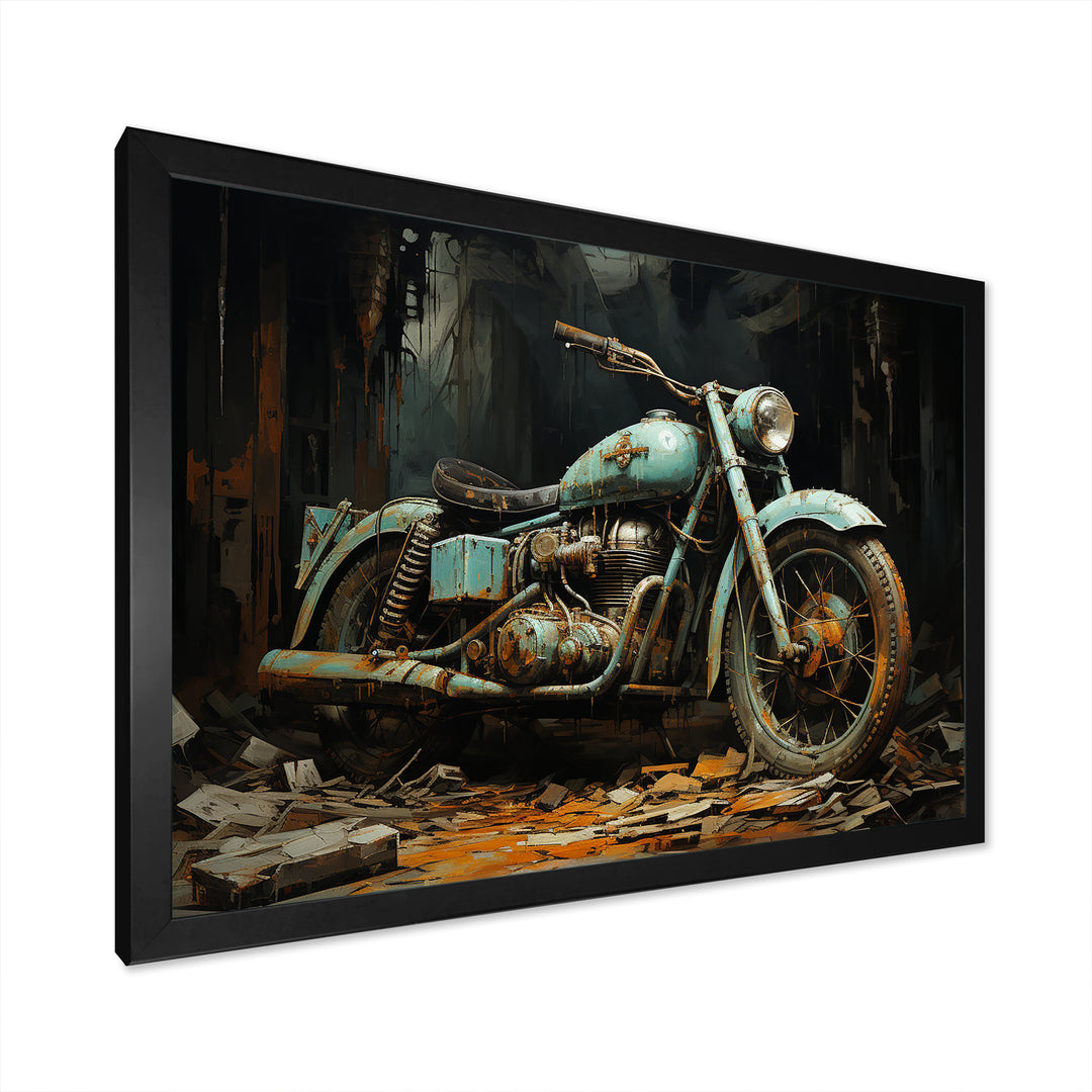 Blue and black classic motorcycle cruiser - Motorcycle Canvas Wall Art