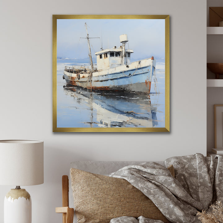 Tranquil waters fishing boat - Boat Canvas Wall Art