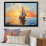 Orange sunset sailing boat I - Boat Sailing Canvas Wall Art