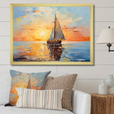 Orange sunset sailing boat I - Boat Sailing Canvas Wall Art