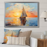 Orange sunset sailing boat I - Boat Sailing Canvas Wall Art