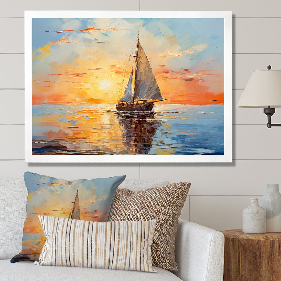 Orange sunset sailing boat I - Boat Sailing Canvas Wall Art