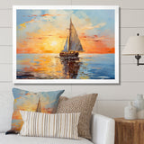 Orange sunset sailing boat I - Boat Sailing Canvas Wall Art