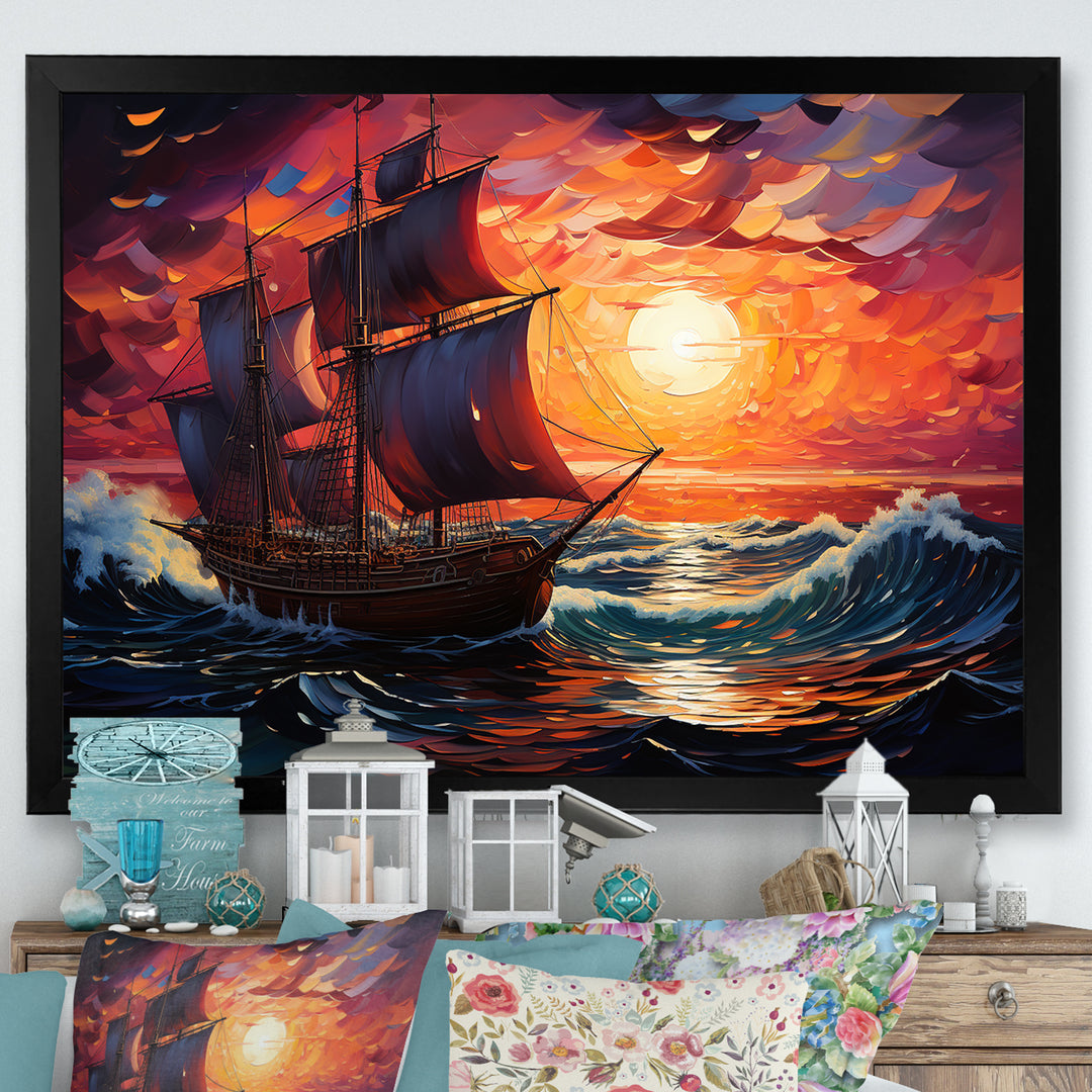Pirate boat amidst Legacy I - Boat Sailing Canvas Wall Art