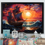 Pirate boat amidst Legacy I - Boat Sailing Canvas Wall Art