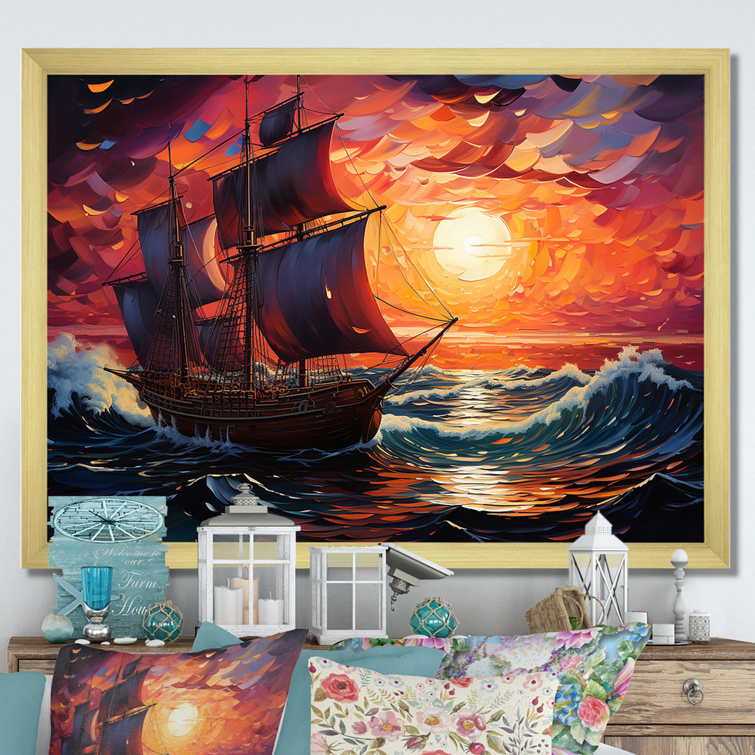 Pirate boat amidst Legacy I - Boat Sailing Canvas Wall Art