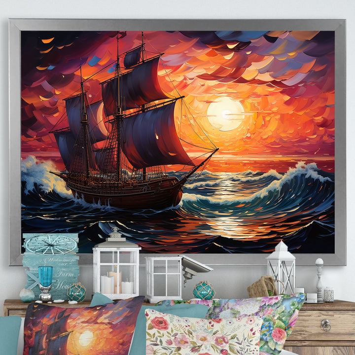 Pirate boat amidst Legacy I - Boat Sailing Canvas Wall Art