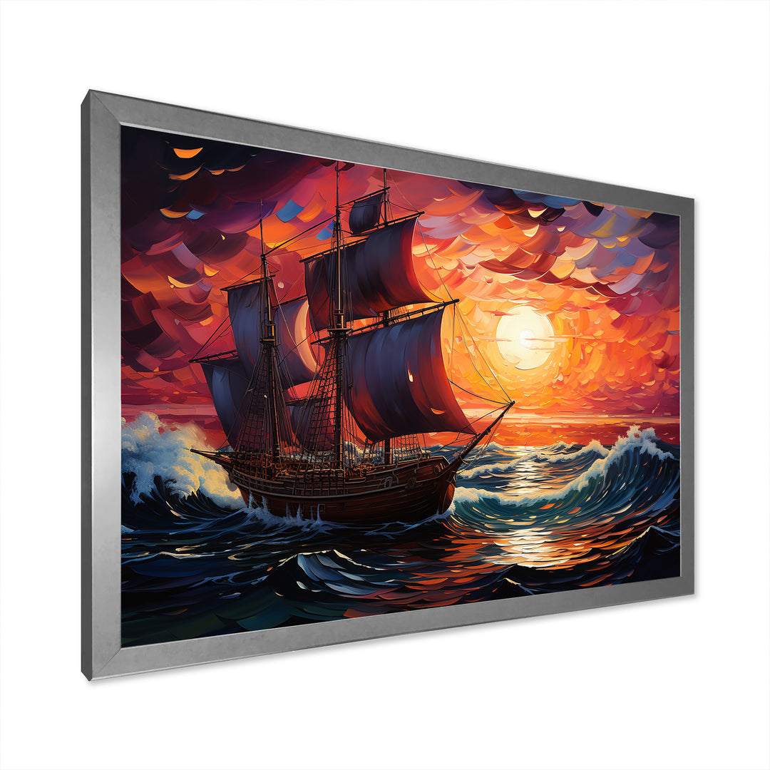 Pirate boat amidst Legacy I - Boat Sailing Canvas Wall Art