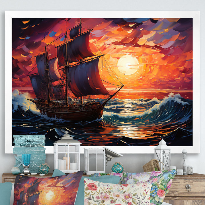 Pirate boat amidst Legacy I - Boat Sailing Canvas Wall Art