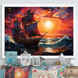 Pirate boat amidst Legacy I - Boat Sailing Canvas Wall Art