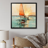 Orange sunset sailing paint I - Boat Canvas Wall Art