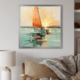Orange sunset sailing paint I - Boat Canvas Wall Art