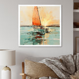Orange sunset sailing paint I - Boat Canvas Wall Art
