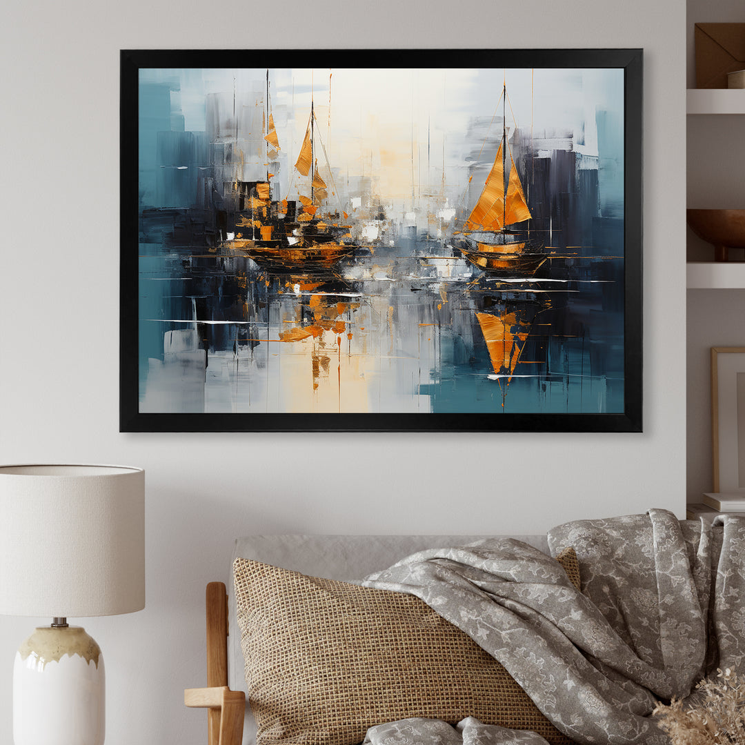 Moonlight sailboat collage horizon I - Boat Sailing Canvas Wall Art