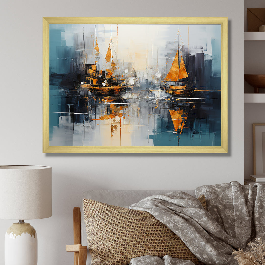 Moonlight sailboat collage horizon I - Boat Sailing Canvas Wall Art