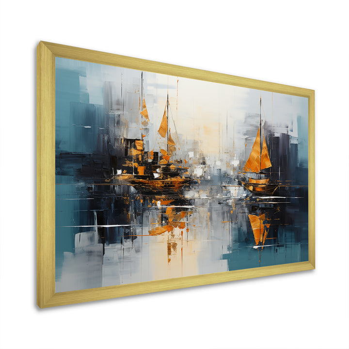 Moonlight sailboat collage horizon I - Boat Sailing Canvas Wall Art