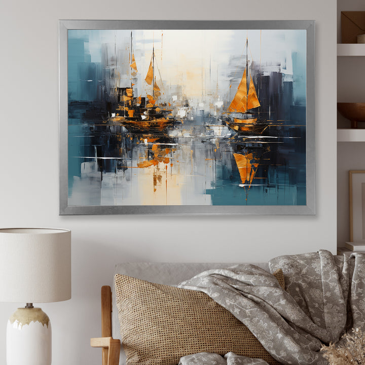 Moonlight sailboat collage horizon I - Boat Sailing Canvas Wall Art