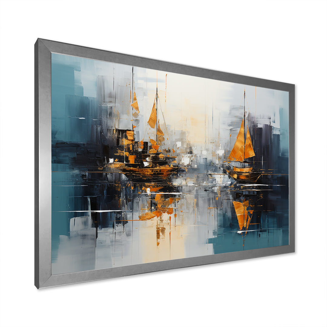 Moonlight sailboat collage horizon I - Boat Sailing Canvas Wall Art